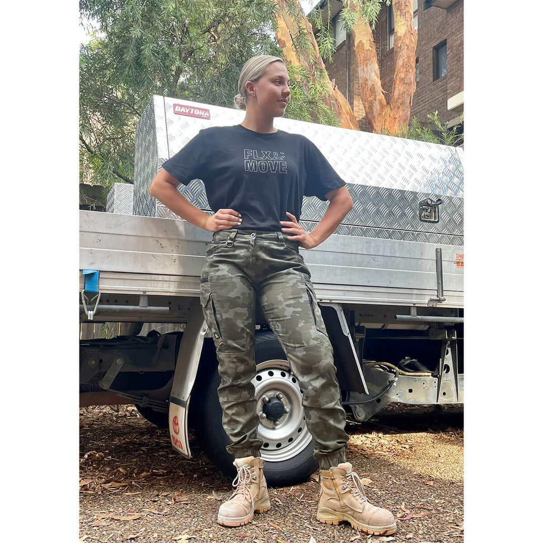 Bisley BPCL6337 Womens Flx & Move Stretch Camo Cargo Pants - Limited Edition Charcoal Camo