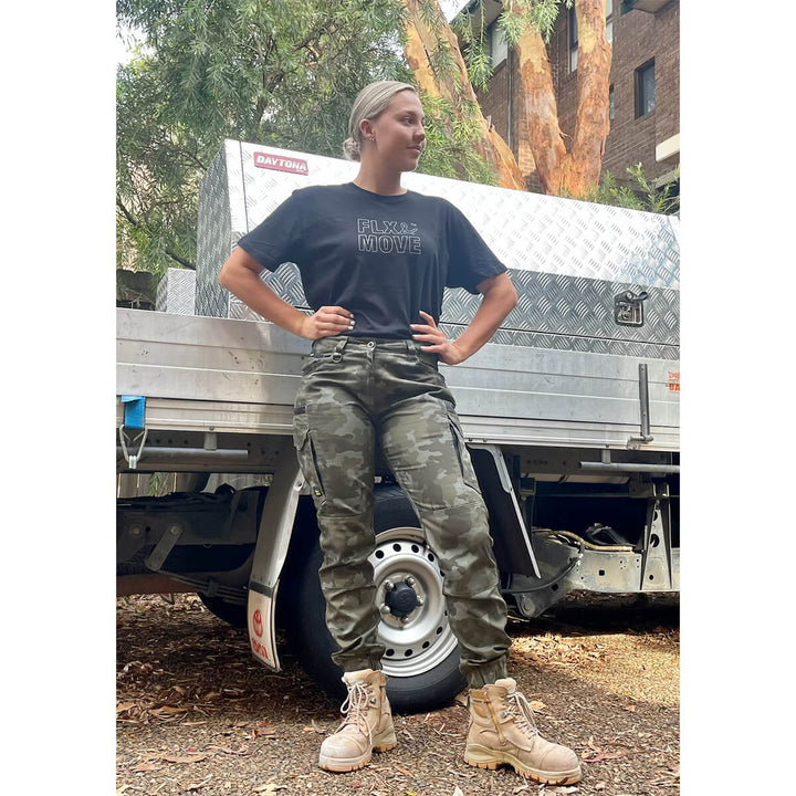 Bisley BPCL6337 Womens Flx & Move Stretch Camo Cargo Pants - Limited Edition Charcoal Camo