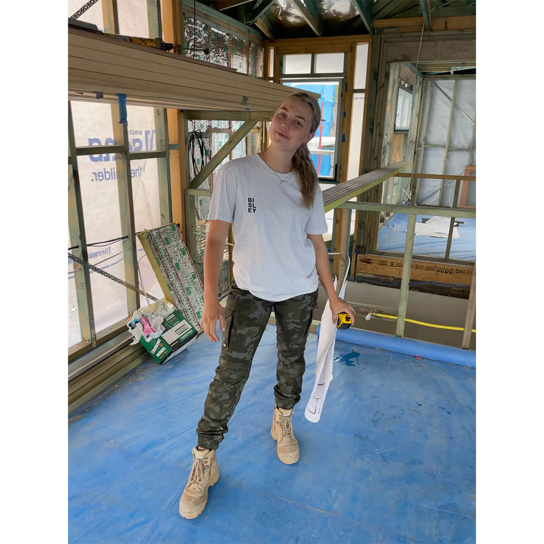 Bisley BPCL6337 Womens Flx & Move Stretch Camo Cargo Pants - Limited Edition Grey Paint Splatter