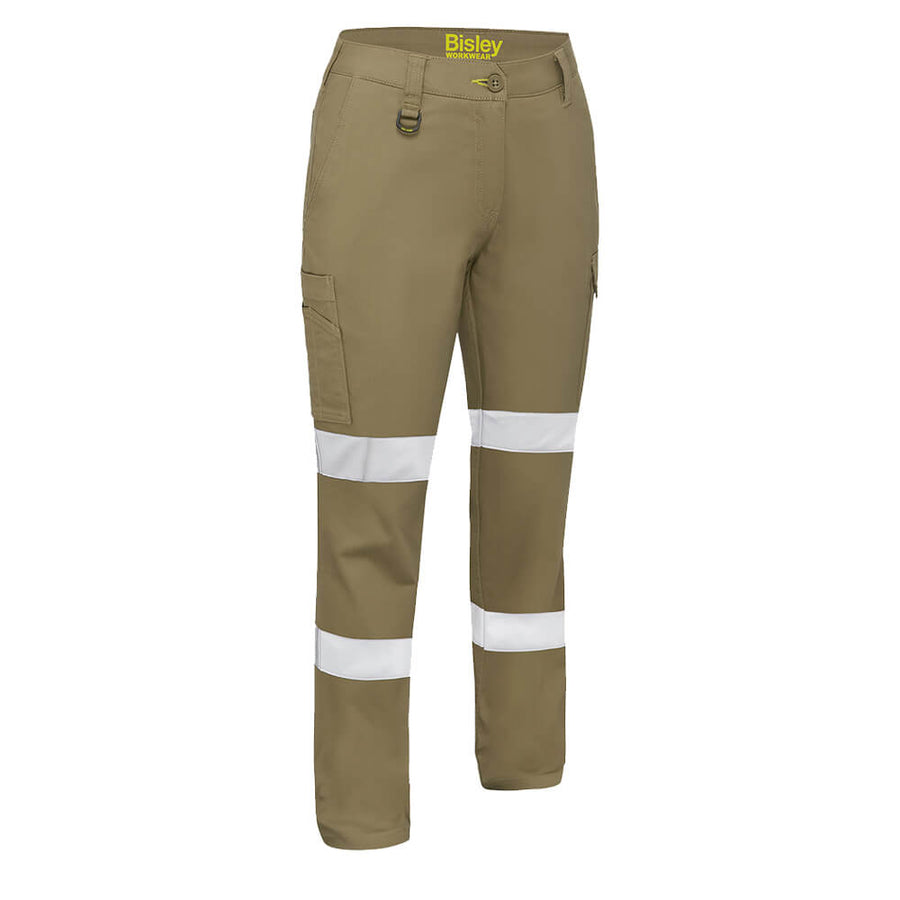 Bisley Women’s Taped Stretch Cotton Drill Cargo Pants Khaki Front