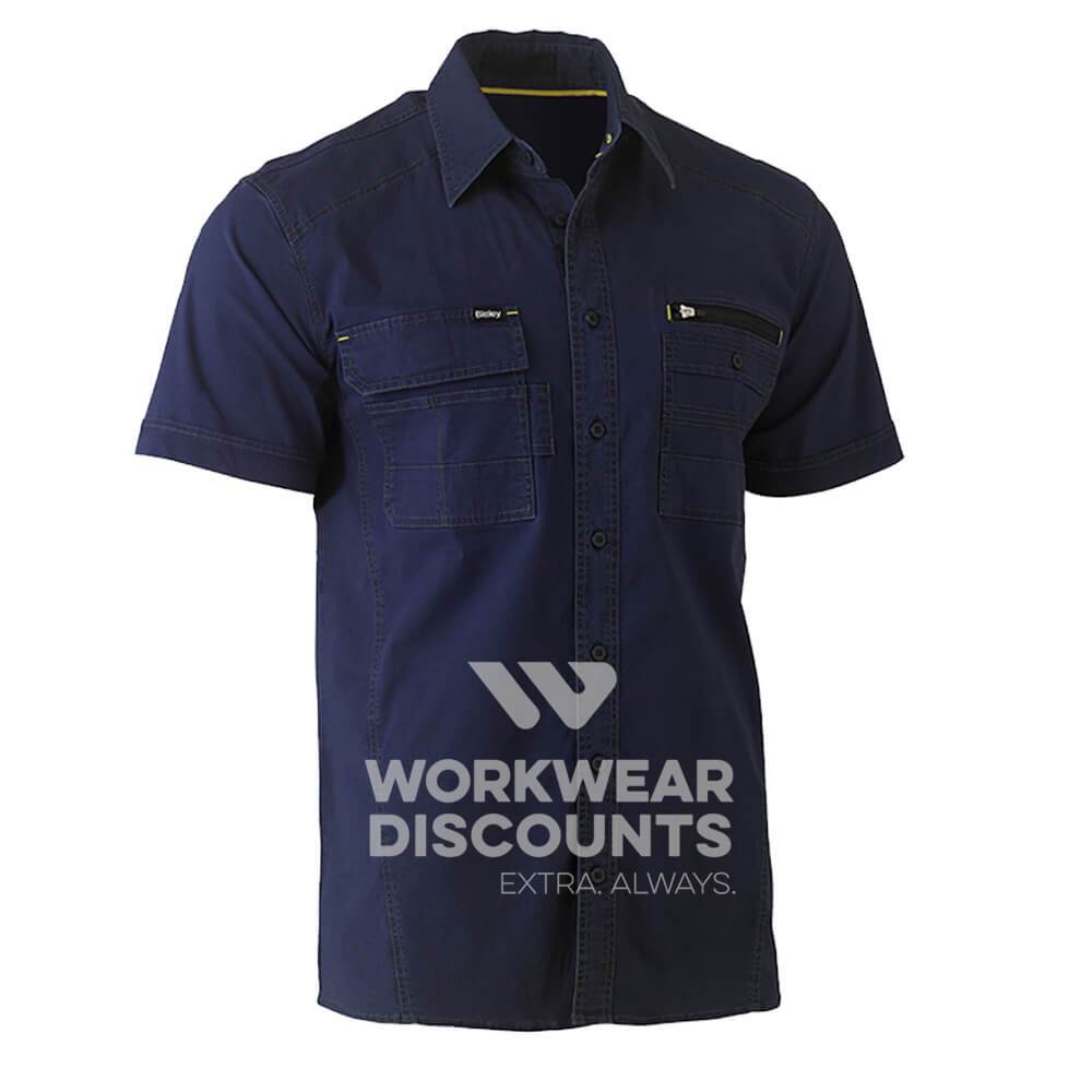 Bisley BS1144 Flex & Move Utility Work Shirt Short Sleeve Navy Front