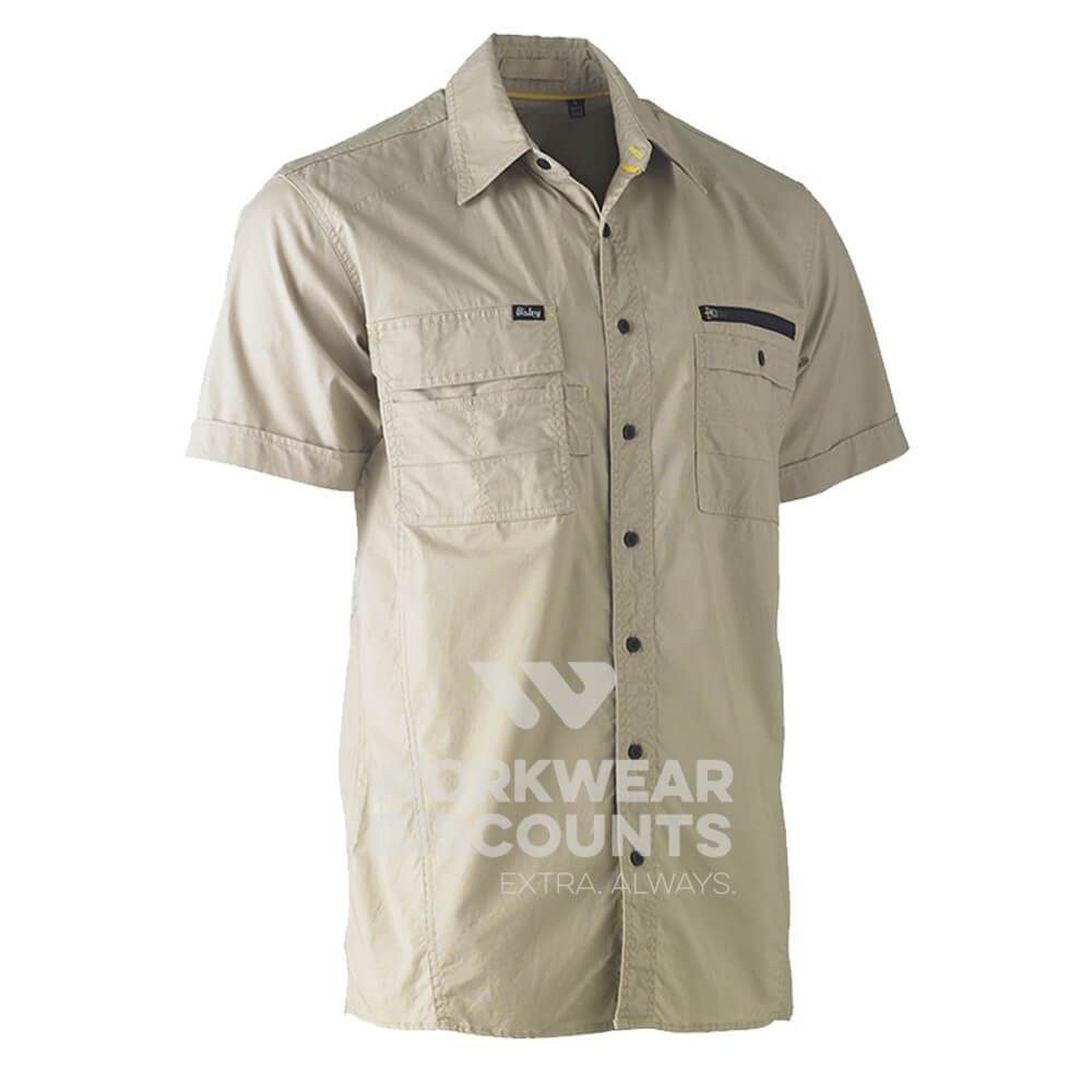Bisley BS1144 Flex & Move Utility Work Shirt Short Sleeve Stone Front