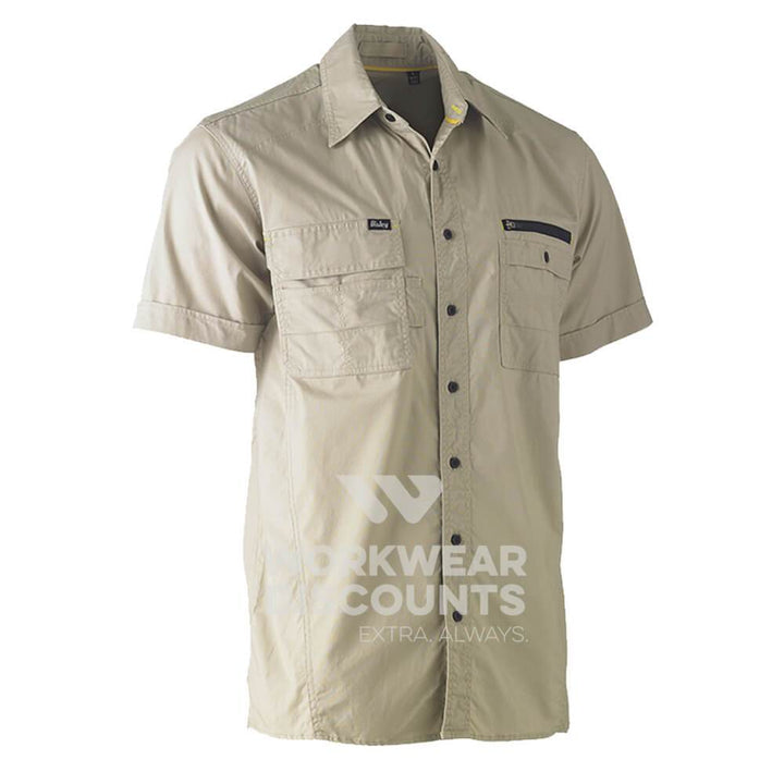 Bisley BS1144 Flex & Move Utility Work Shirt Short Sleeve Stone Front