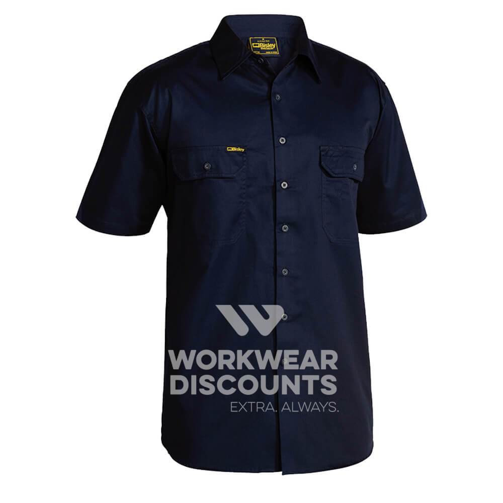 Bisley BS1893 Lightweight Cotton Drill Shirt Short Sleeve Navy Front
