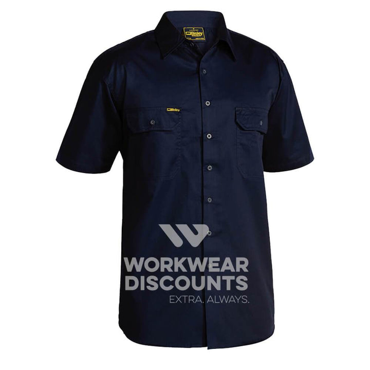 Bisley BS1893 Lightweight Cotton Drill Shirt Short Sleeve Navy Front