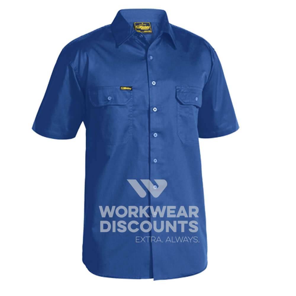 Bisley BS1893 Lightweight Cotton Drill Shirt Short Sleeve Royal Front