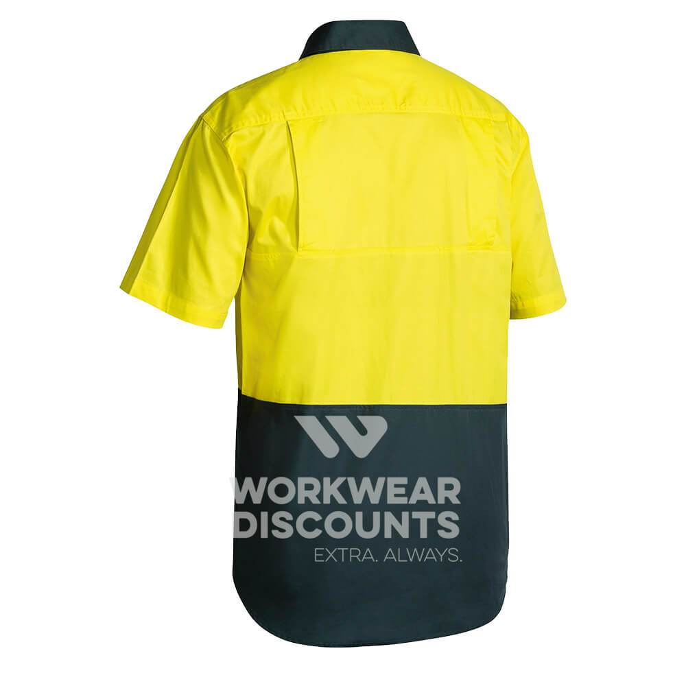 Bisley BS1895 Hi-Vis Lightweight Cotton Drill Shirt Short Sleeve Yellow Bottle Back