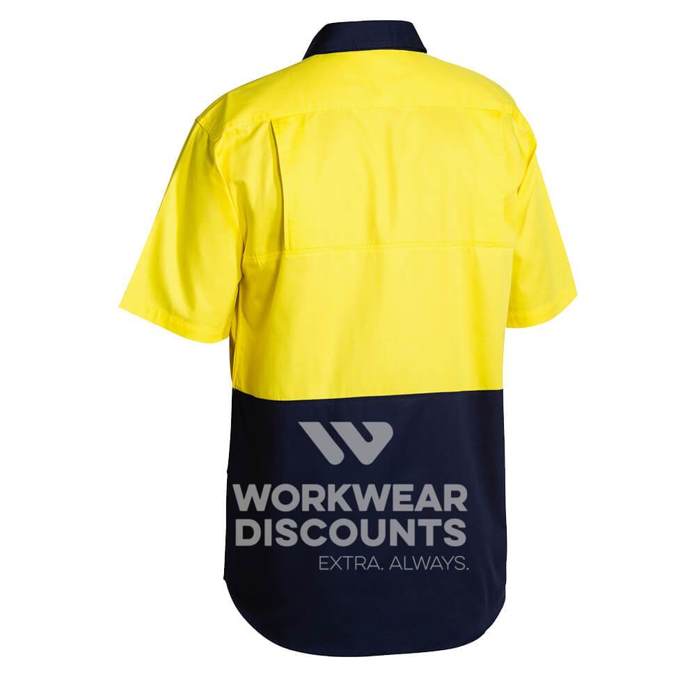 Bisley BS1895 Hi-Vis Lightweight Cotton Drill Shirt Short Sleeve Yellow Navy Back