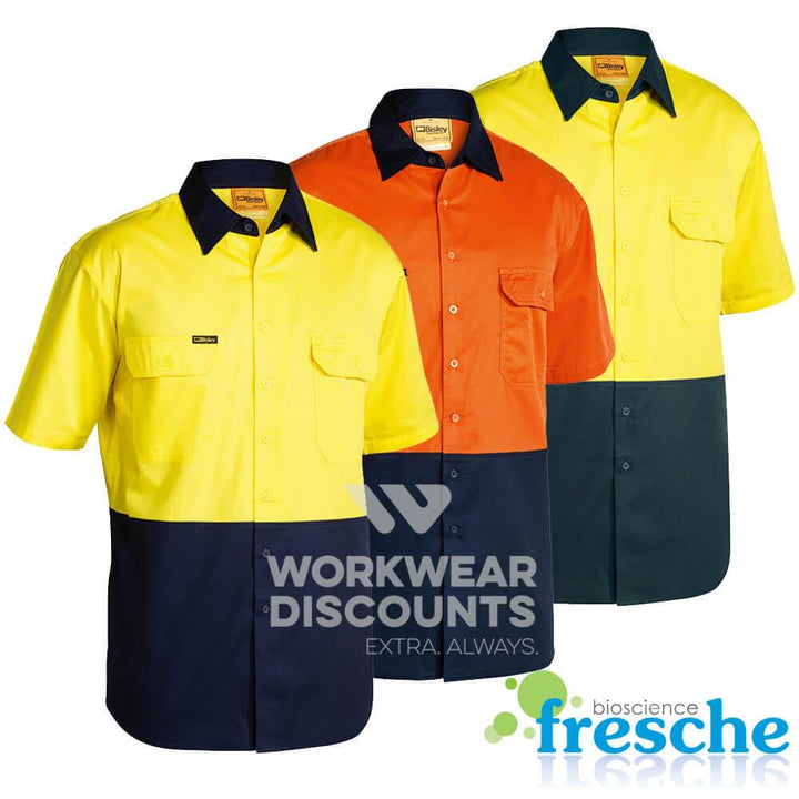 Bisley BS1895 Hi-Vis Lightweight Cotton Drill Shirt Short Sleeve