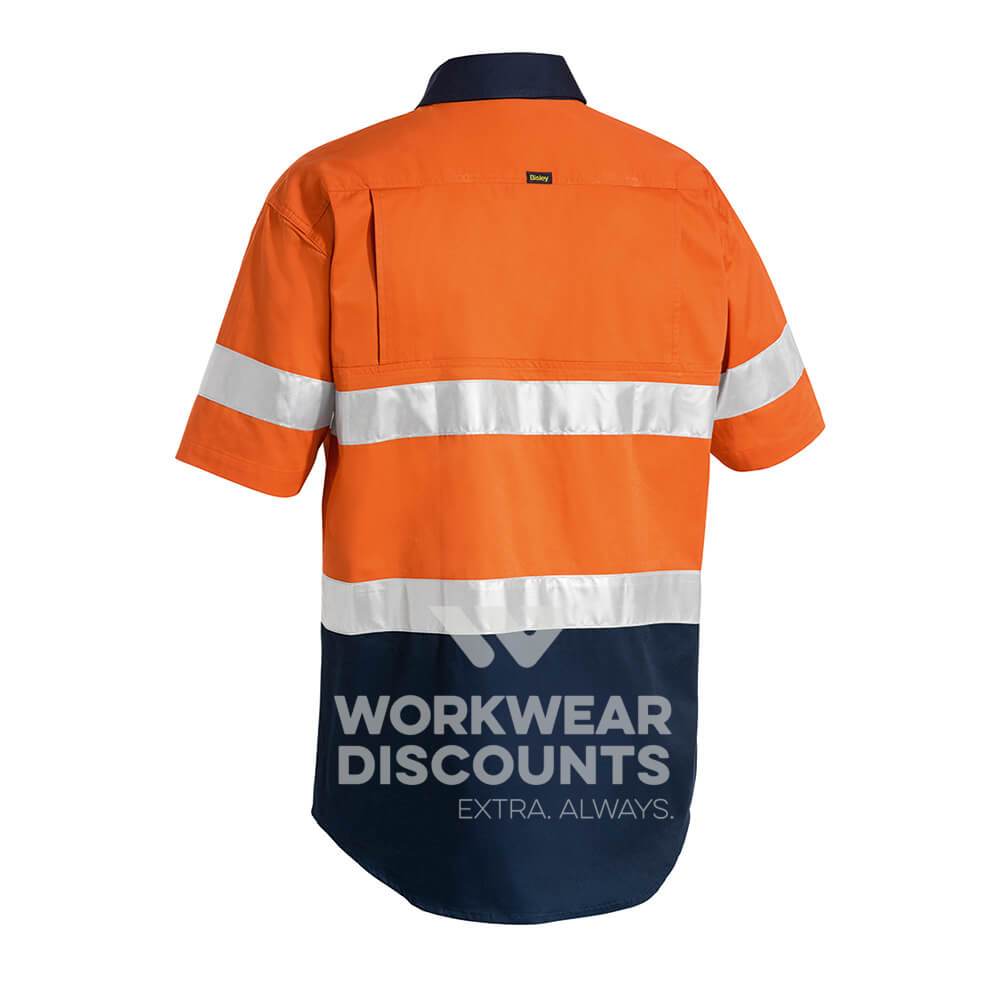 Bisley BS1896 Hi-Vis Taped Lightweight Cotton Drill Shirt Short Sleeve Orange Navy Back