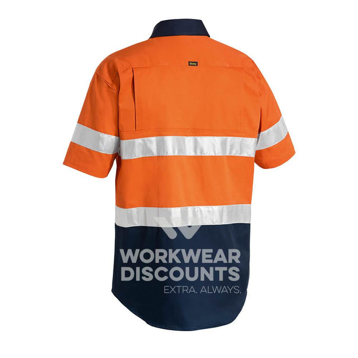 Bisley BS1896 Hi-Vis Taped Lightweight Cotton Drill Shirt Short Sleeve Orange Navy Back