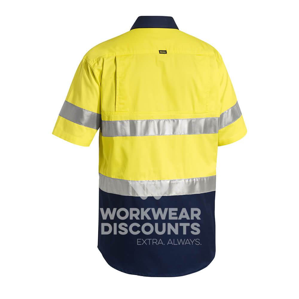 Bisley BS1896 Hi-Vis Taped Lightweight Cotton Drill Shirt Short Sleeve Yellow Navy Back