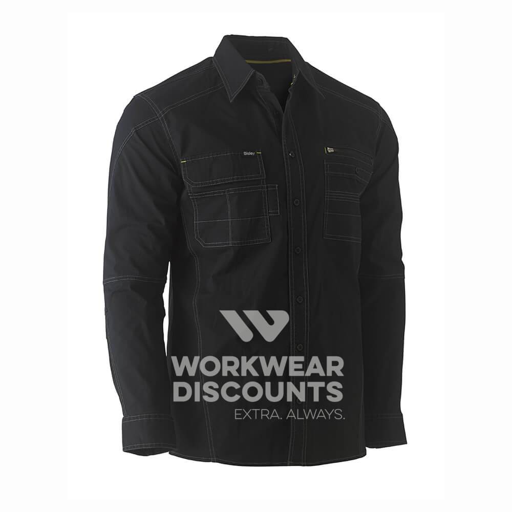 Bisley BS6144 Flex & Move Utility Work Shirt Long Sleeve Black Front