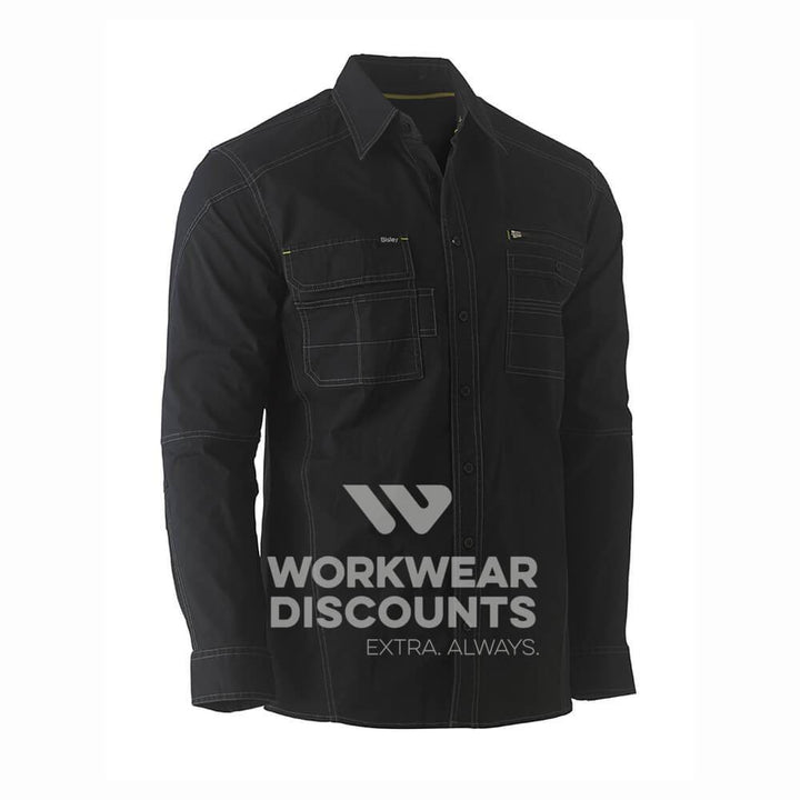 Bisley BS6144 Flex & Move Utility Work Shirt Long Sleeve Black Front
