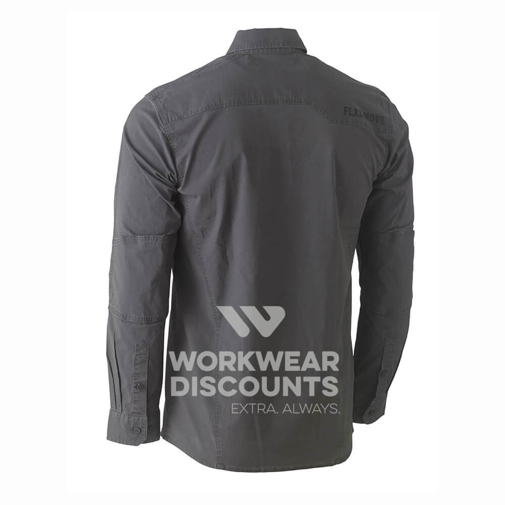 Bisley BS6144 Flex & Move Utility Work Shirt Long Sleeve Charcoal Back