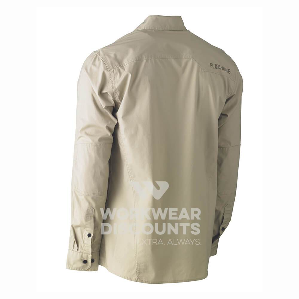 Bisley BS6144 Flex & Move Utility Work Shirt Long Sleeve Stone Back
