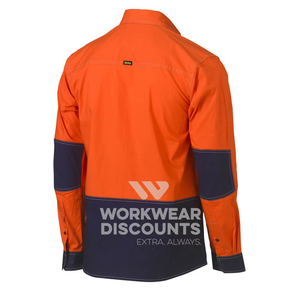 Bisley BS6177 Flex & Move Hi-Vis Utility Shirt Long Sleeve Orange Navy Back
