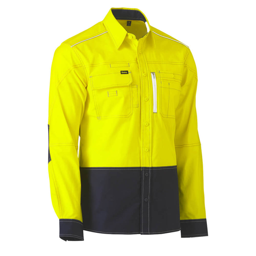 Bisley BS6177 Flex & Move Hi-Vis Utility Shirt Long Sleeve Orange Navy