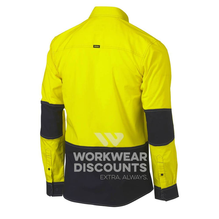 Bisley BS6177 Flex & Move Hi-Vis Utility Shirt Long Sleeve Yellow Navy Back