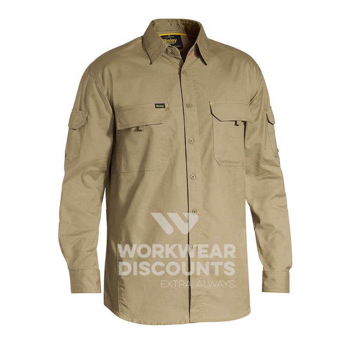 Bisley BS6414 Airflow Ripstop Vented Work Shirt Long Sleeve Khaki Front