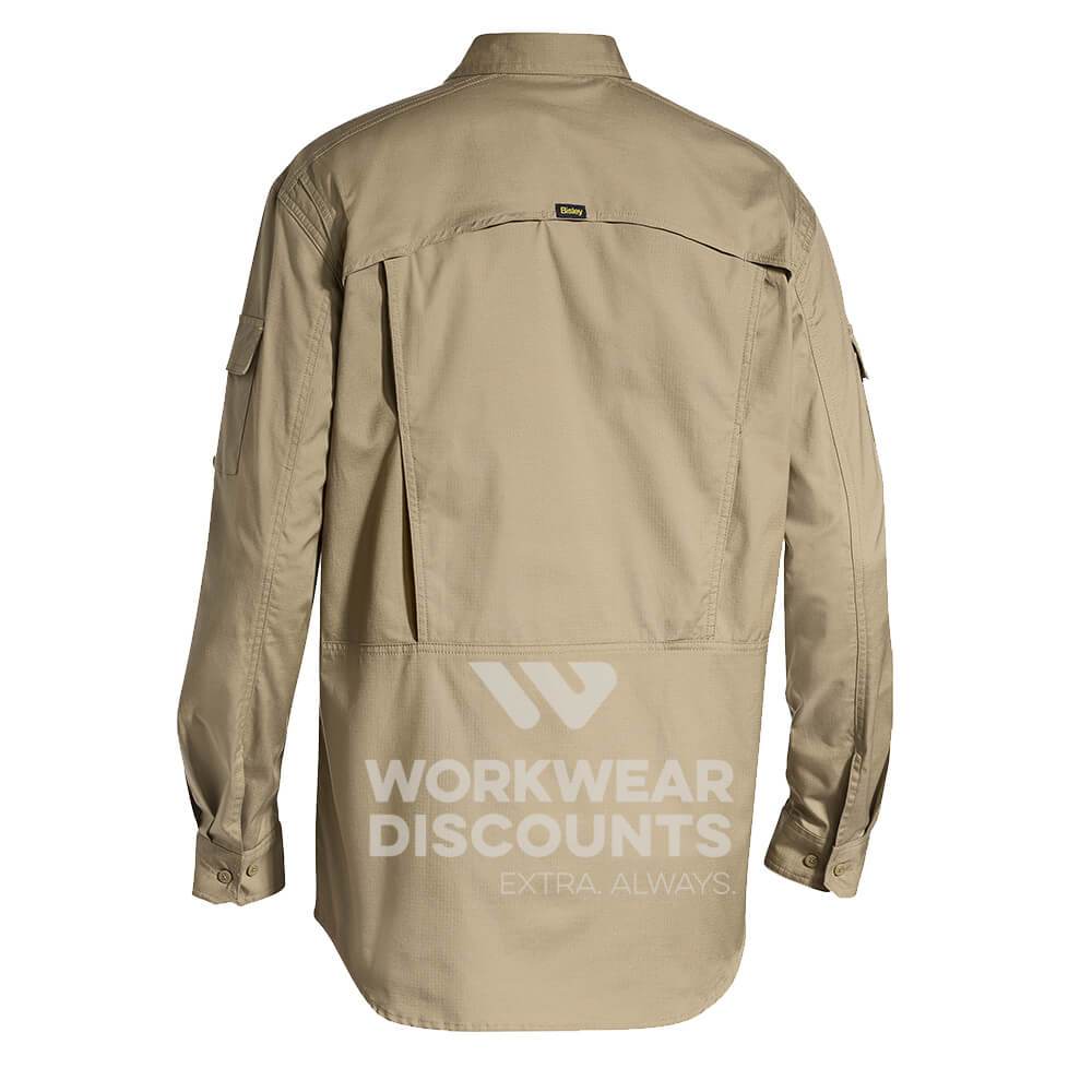 Bisley BS6414 Airflow Ripstop Vented Work Shirt Long Sleeve Khaki Back