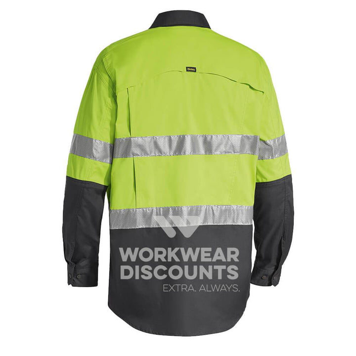 Bisley BS6415T Hi Vis Taped Vented Shirt Long Sleeve Yellow/Navy