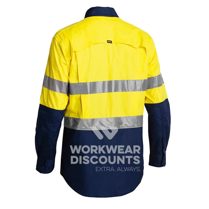 Bisley BS6415T Hi-Vis Taped X Airflow Vented Ripstop Shirt Long Sleeve Yellow Navy Back