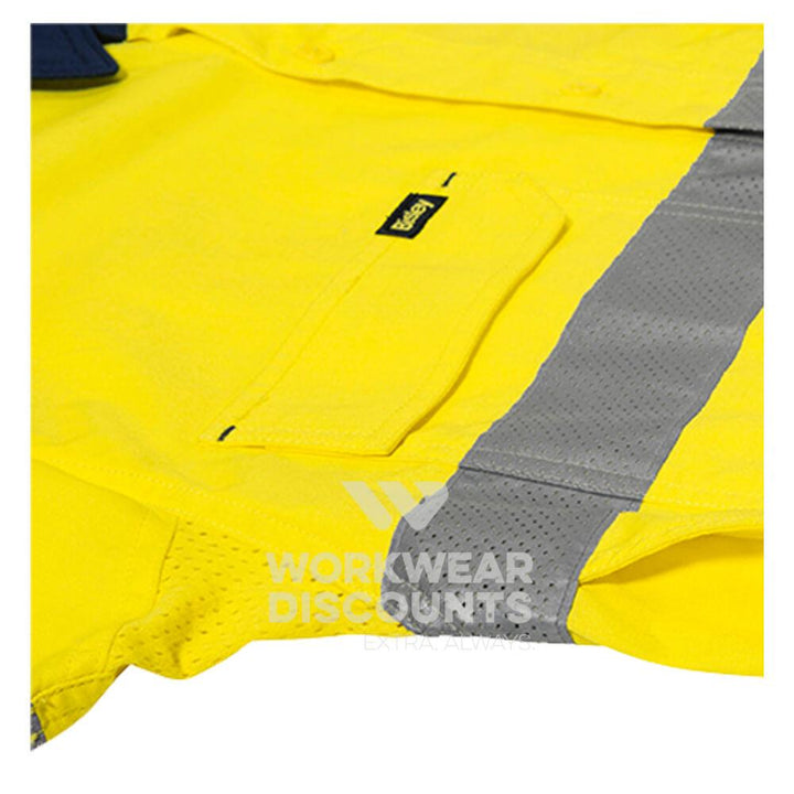 Bisley BS6415T Hi Vis Taped Vented Shirt Long Sleeve Yellow/Navy