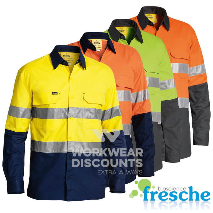 Bisley BS6415T Hi Vis Taped Vented Shirt Long Sleeve Yellow/Navy