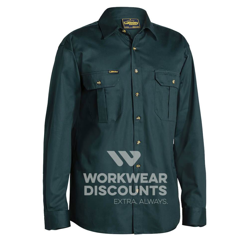 Bisley BS6433 Cotton Drill Shirt Long Sleeve Bottle Front