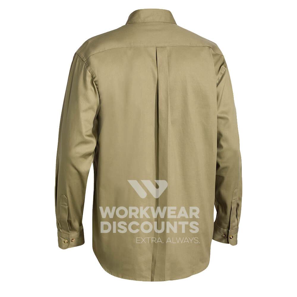 Bisley BS6433 Cotton Drill Shirt Long Sleeve Khaki Back