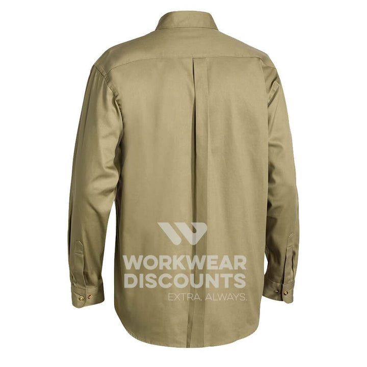 Bisley BS6433 Cotton Drill Shirt Long Sleeve Khaki Back