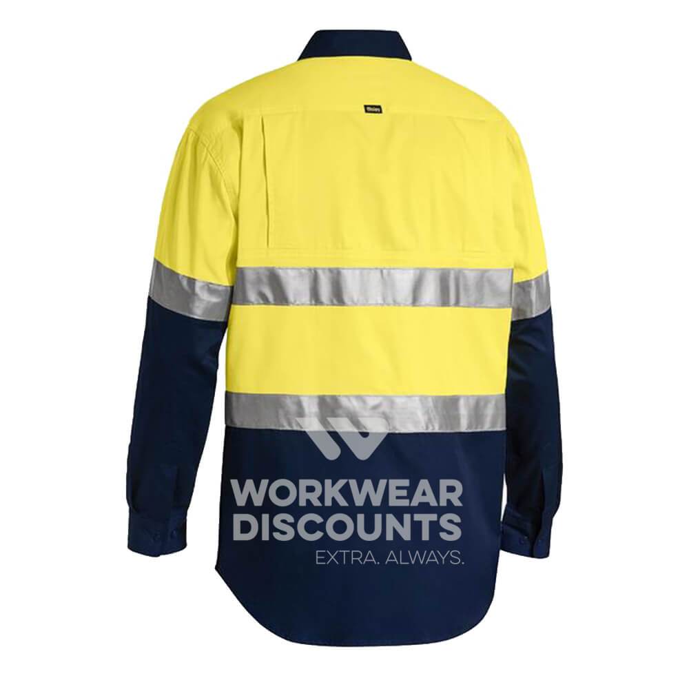 Bisley BS6696T Hi-Vis Taped Lightweight Cotton Drill Shirt Long Sleeve Yellow Navy Back