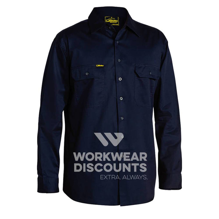 Bisley BS6893 Lightweight Cotton Drill Shirt Long Sleeve Navy Front