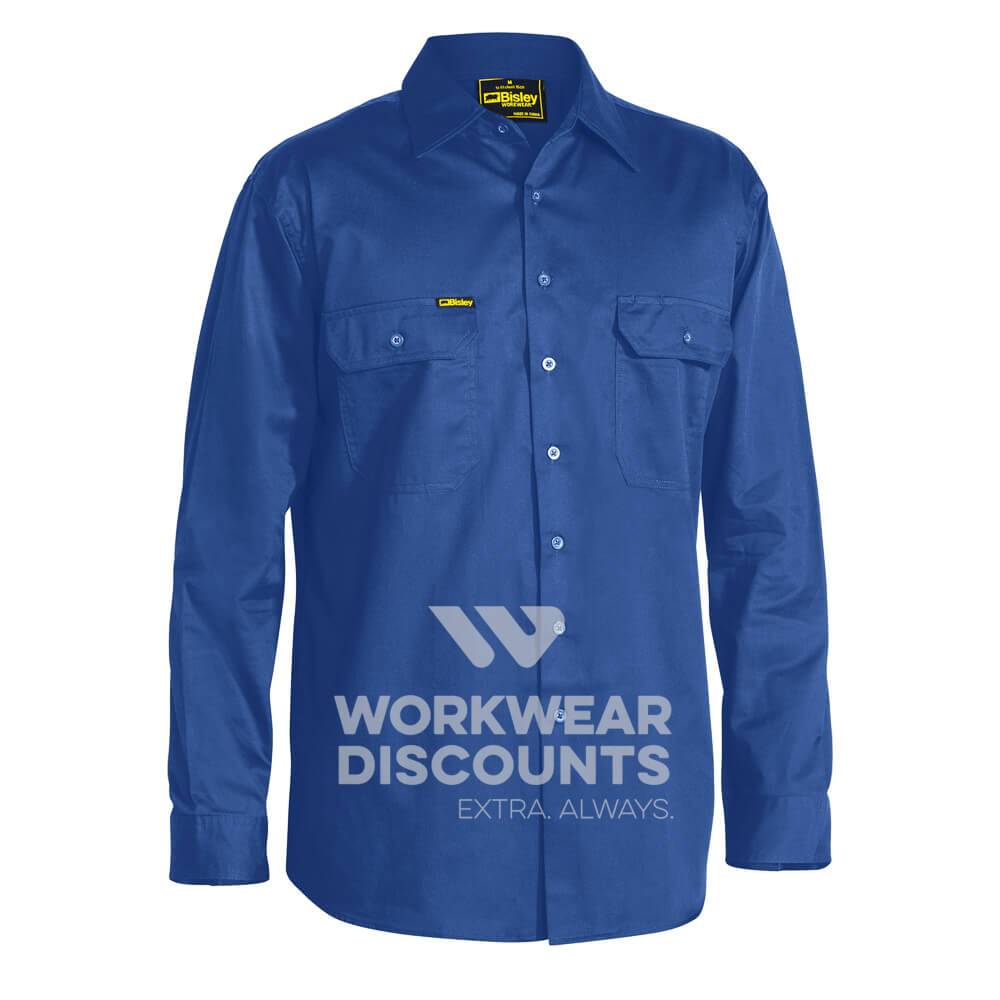 Bisley BS6893 Lightweight Cotton Drill Shirt Long Sleeve Royal Front