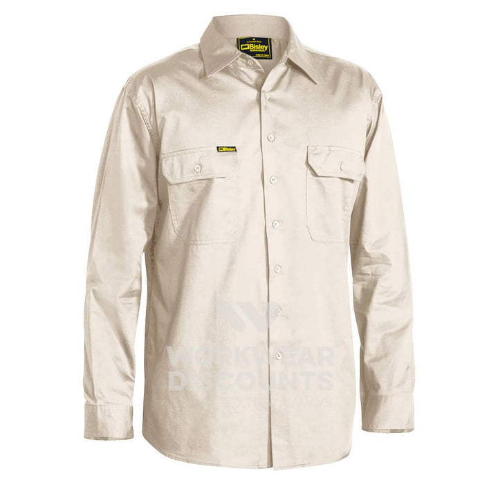 Bisley BS6893 Lightweight Cotton Drill Shirt Long Sleeve Sand Front