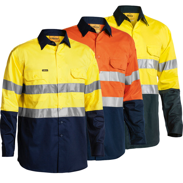 Bisley BS6896 Hi Vis Taped Lightweight Gusset Shirt Yellow/Bottle