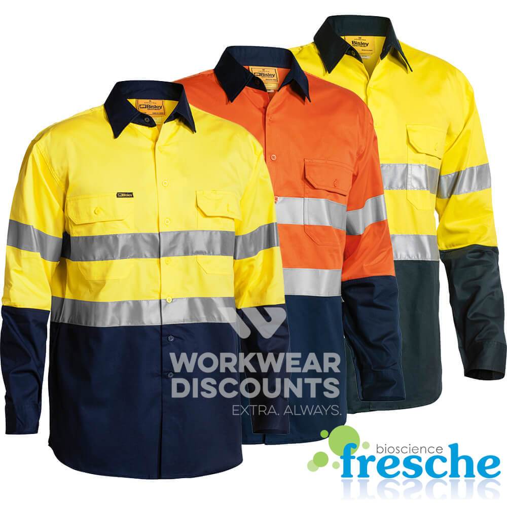 Bisley BS6896 Hi-Vis Taped Lightweight Cotton Drill Shirt Gusset Long Sleeve
