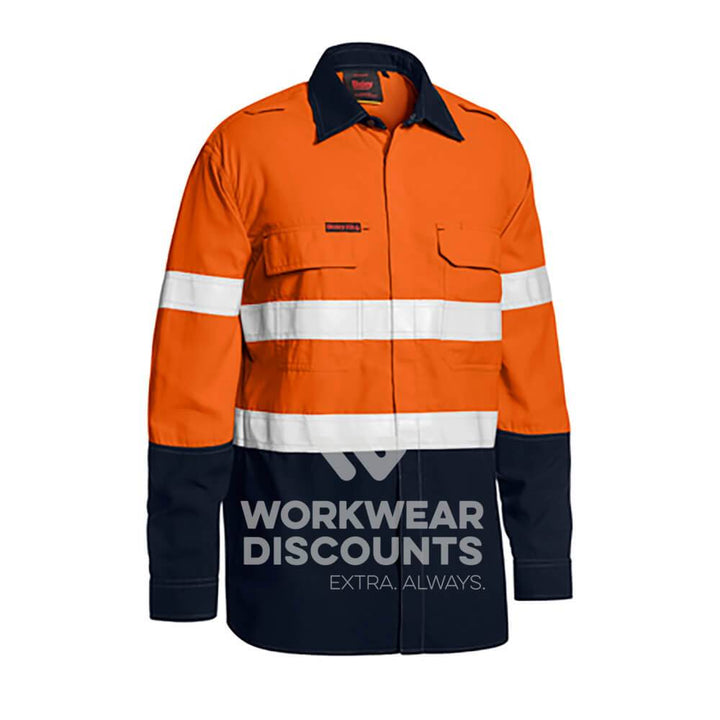 Bisley BS8237T TenCate Tecasafe Plus 480 Taped Two Tone Hi-Vis FR Lightweight Vented Shirt Long Sleeve Orange Navy Front