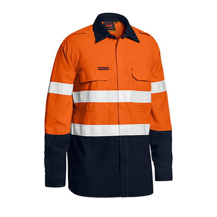 Bisley BS8237T Taped Hi Vis FR Vented Shirt Long Sleeve Orange/Navy