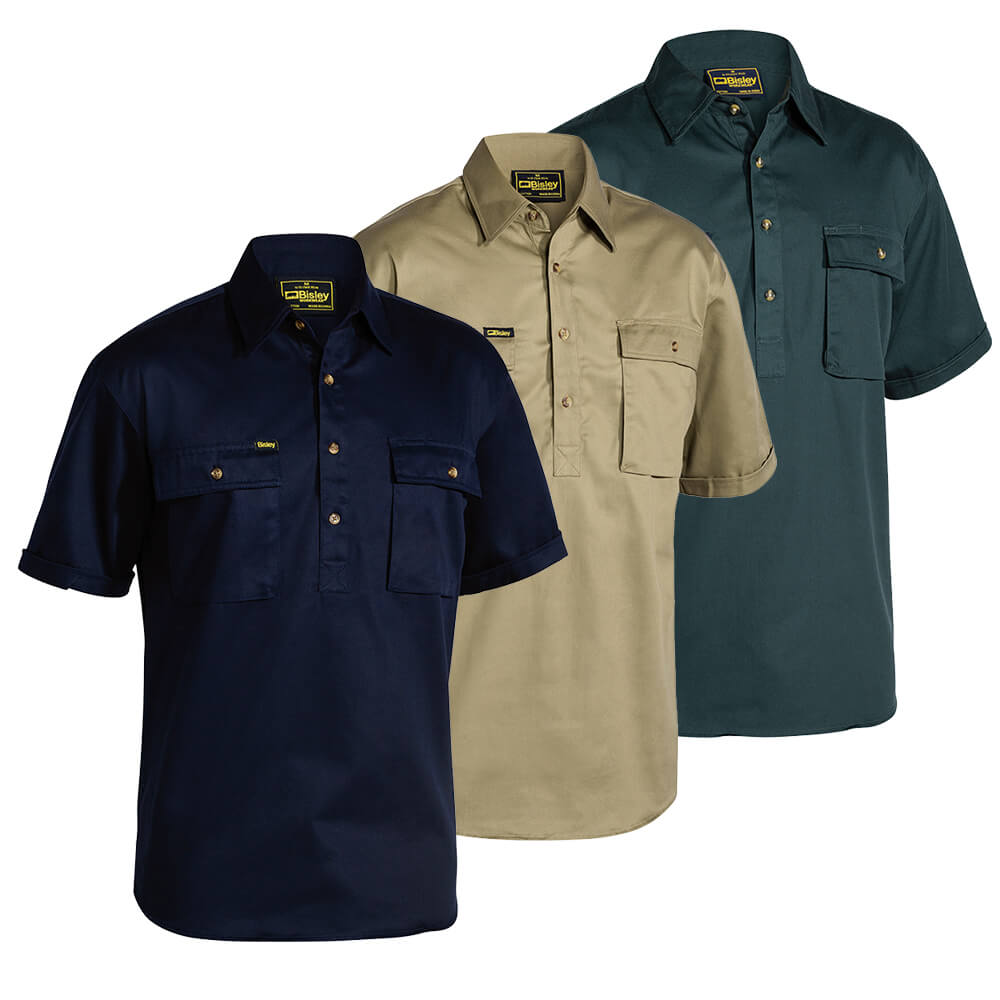 Bisley BSC1433 Closed Front Cotton Drill Shirt Short Sleeve Navy