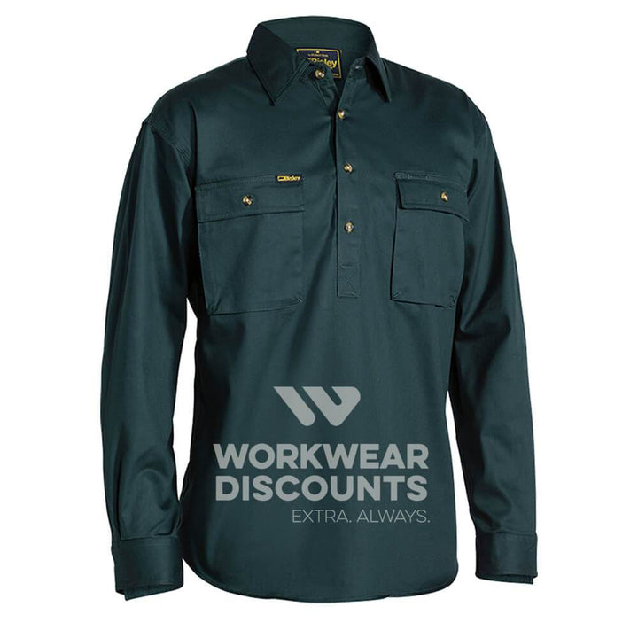 Bisley BSC6433 Closed Front Cotton Drill Shirt Long Sleeve Bottle Front