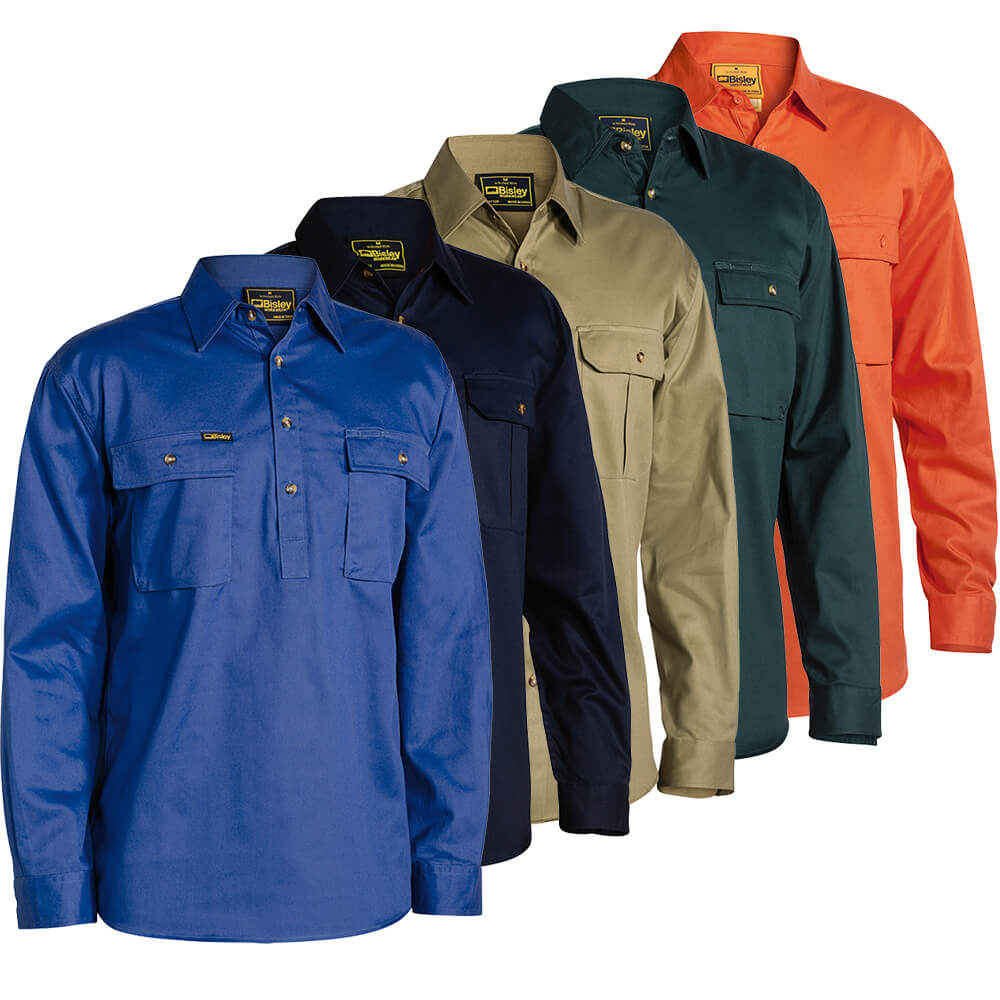 Bisley BSC6433 Closed Front Cotton Drill Shirt Long Sleeve