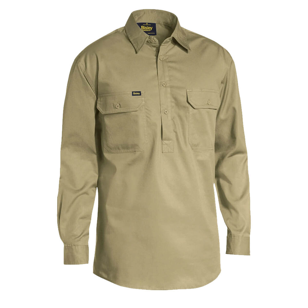 Bisley BSC6820 Lightweight Closed Front Shirt Long Sleeve Sand