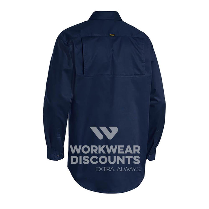 Bisley BSC6820 Lightweight Closed Front Cotton Drill Shirt Long Sleeve Navy Back