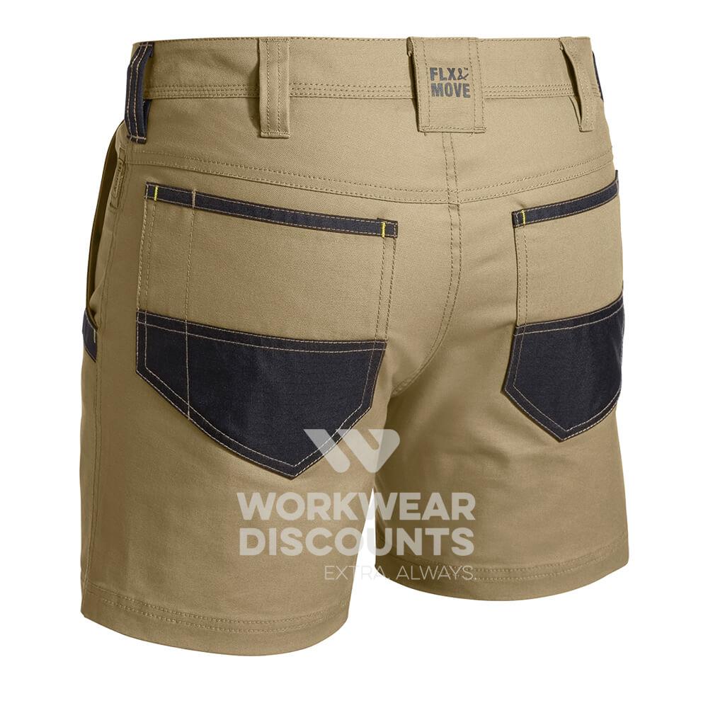 Bisley BSH1131 Flex and Move Stretch Short Shorts Khaki Back