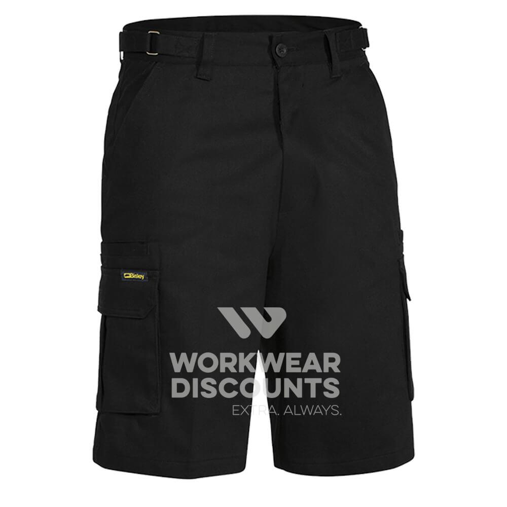 Bisley BSHC1007 Cotton Drill Cargo Shorts Black Front