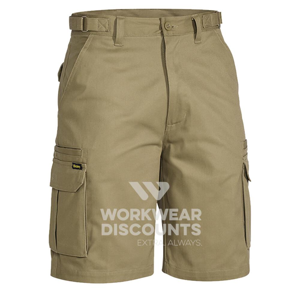 Bisley BSHC1007 Cotton Drill Cargo Shorts Khaki Front