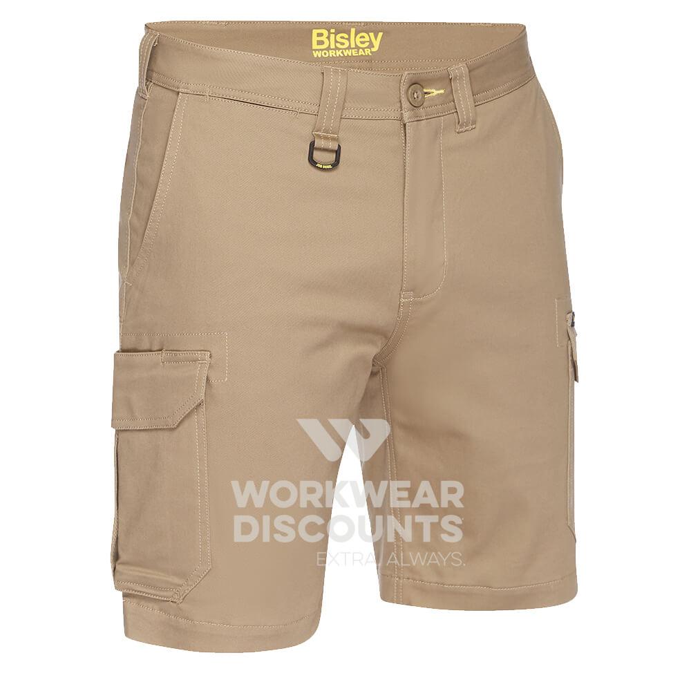Bisley BSHC1008 Mens Stretch Cotton Cargo Short Khaki Front