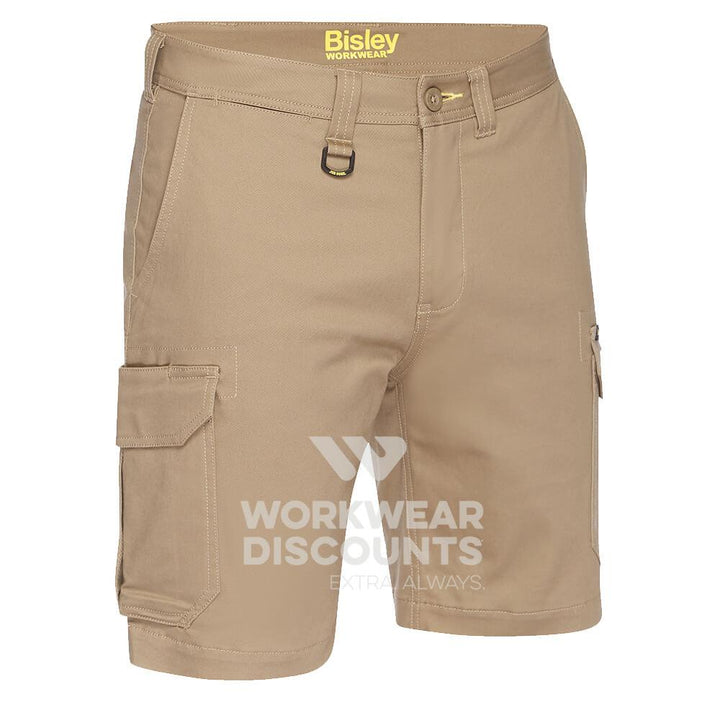 Bisley BSHC1008 Mens Stretch Cotton Cargo Short Khaki Front